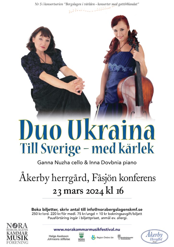 Affisch till konserten med Duo Ukraina den 23 mars 2024 klockan 16 Åkerby, Fåsjön konferens